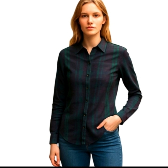 Brooks Brothers Green/Navy Plaid Button Up Long Sleeve Classic Shirt sz 6 small - Picture 1 of 9